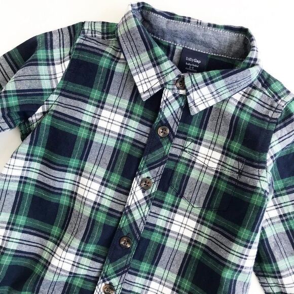 Babygap  green/blue plaid button down EUC 6-12m - Picture 2 of 4